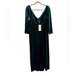 Ever Pretty Velvet 3/4 Length Sleeve V-Neck Front Slit Evening Dress
